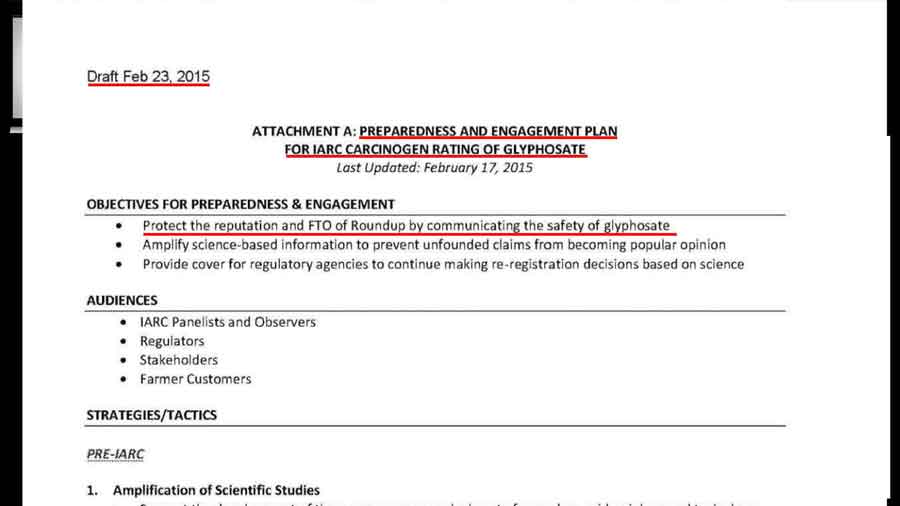 “Preparedness and engagement plan for IARC carcinogen rating of glyphosate.” document